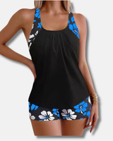 Negro con flores azules