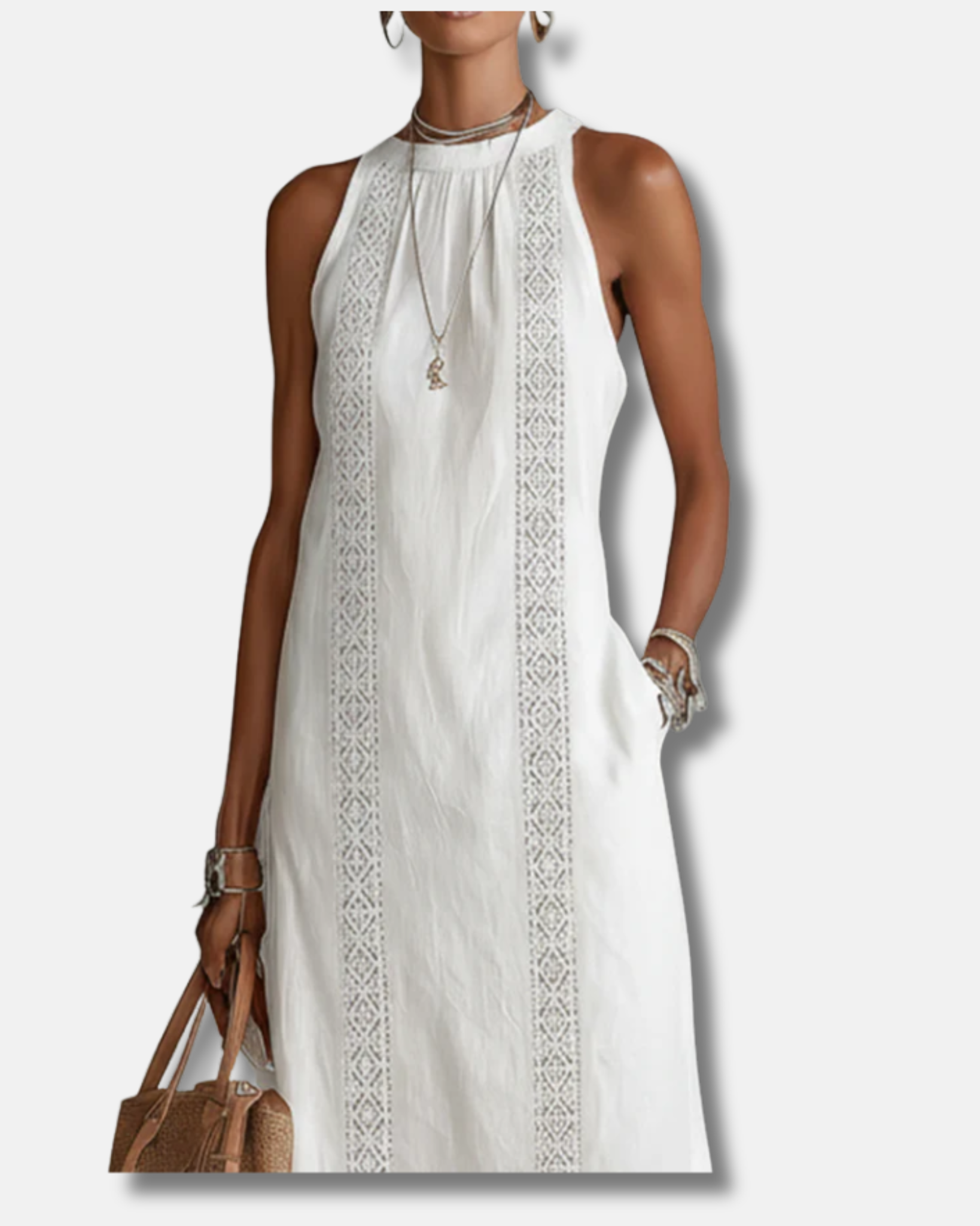 Jimena | Vestido midi de lino con cuello mao