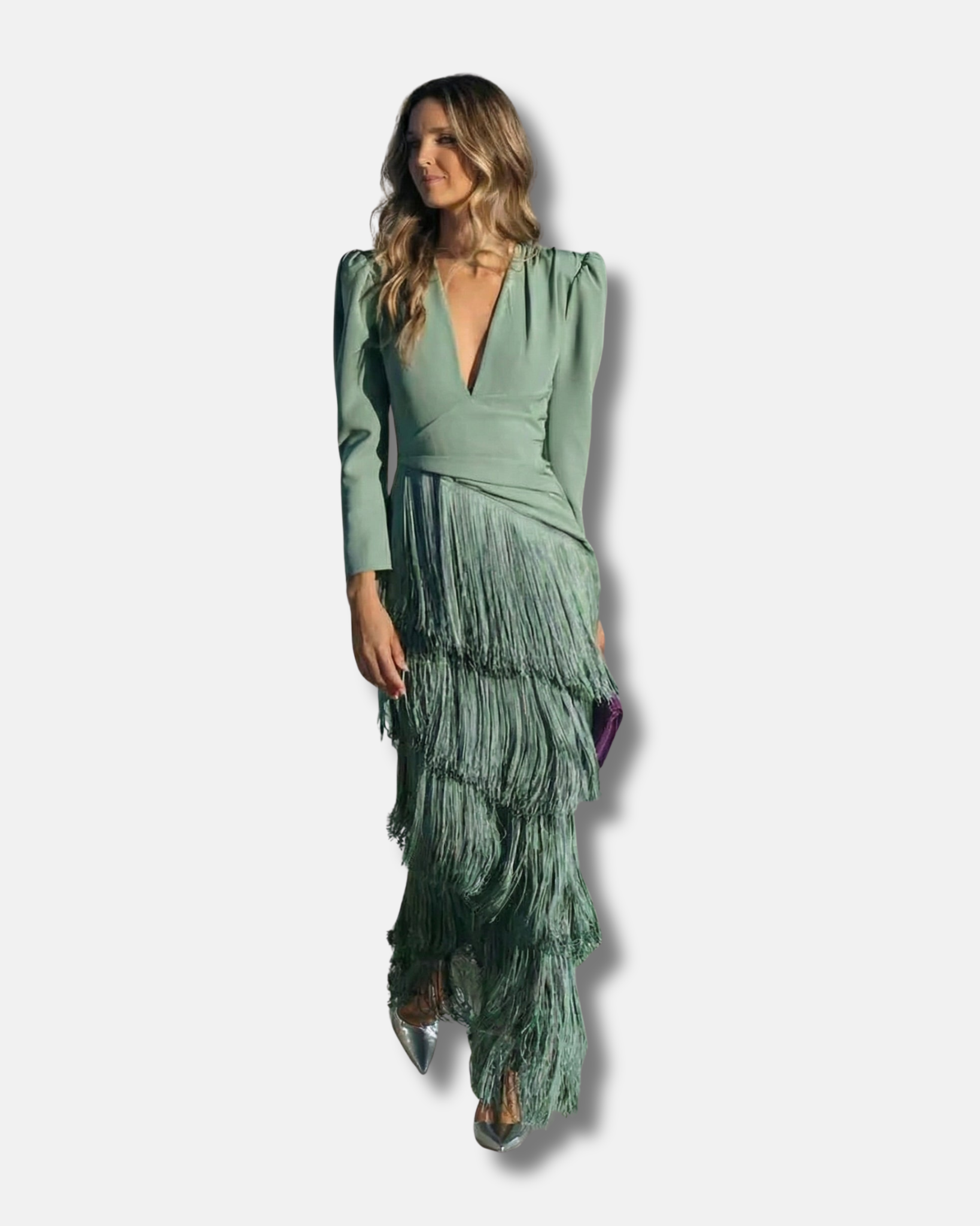 Clara  | Elegante vestido midi con mangas de flecos