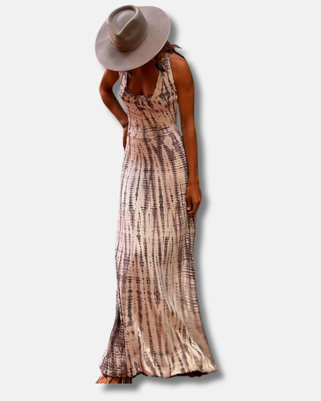 Vestido largo elástico con cordones y espalda estampada
