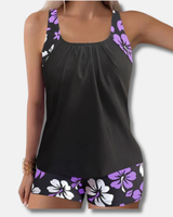 Negro con flores moradas
