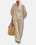 Maribel | Conjunto de lino con mangas murciélago y pantalón ancho