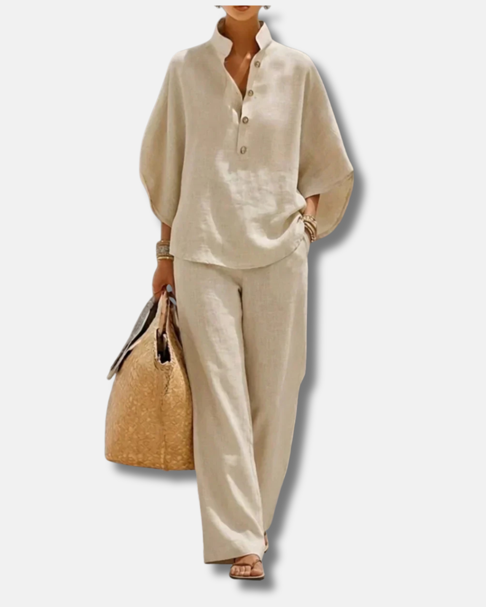Maribel  | Conjunto de lino con mangas murciélago y pantalón ancho