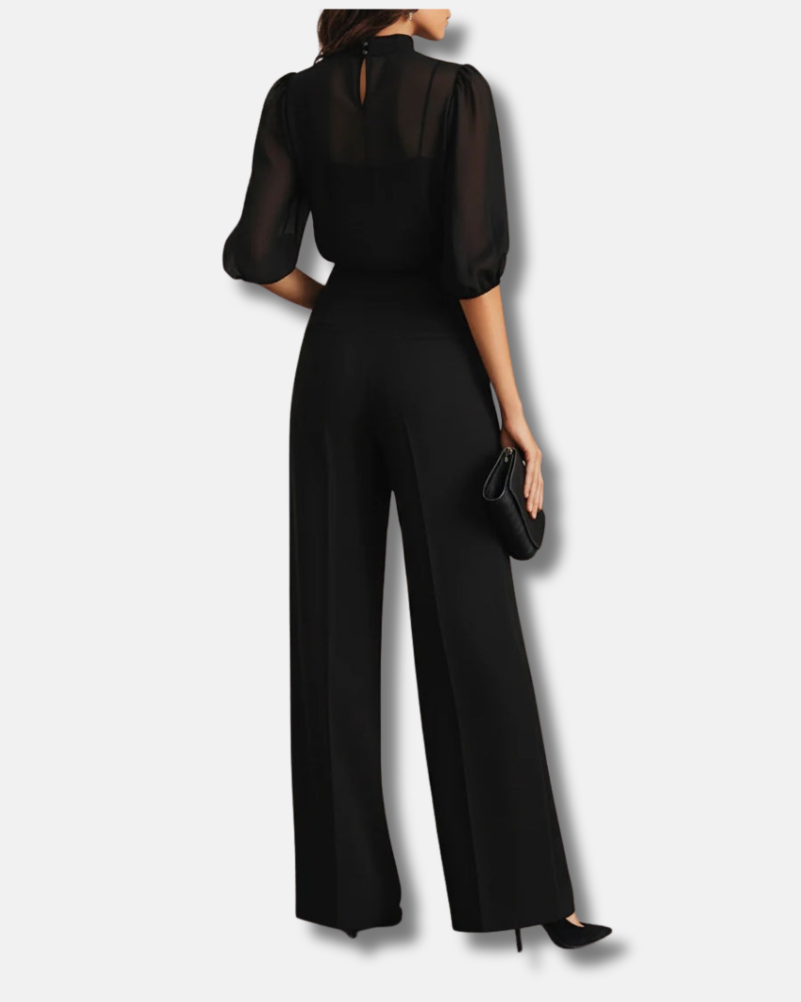 Valentina | Conjunto de tres piezas en negro, top y pantalones de pierna ancha