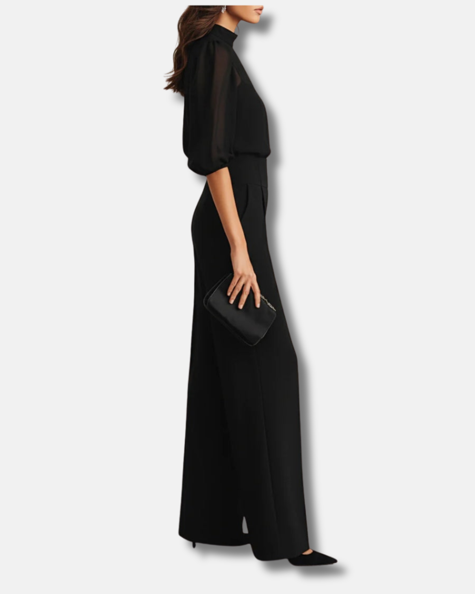 Valentina | Conjunto de tres piezas en negro, top y pantalones de pierna ancha