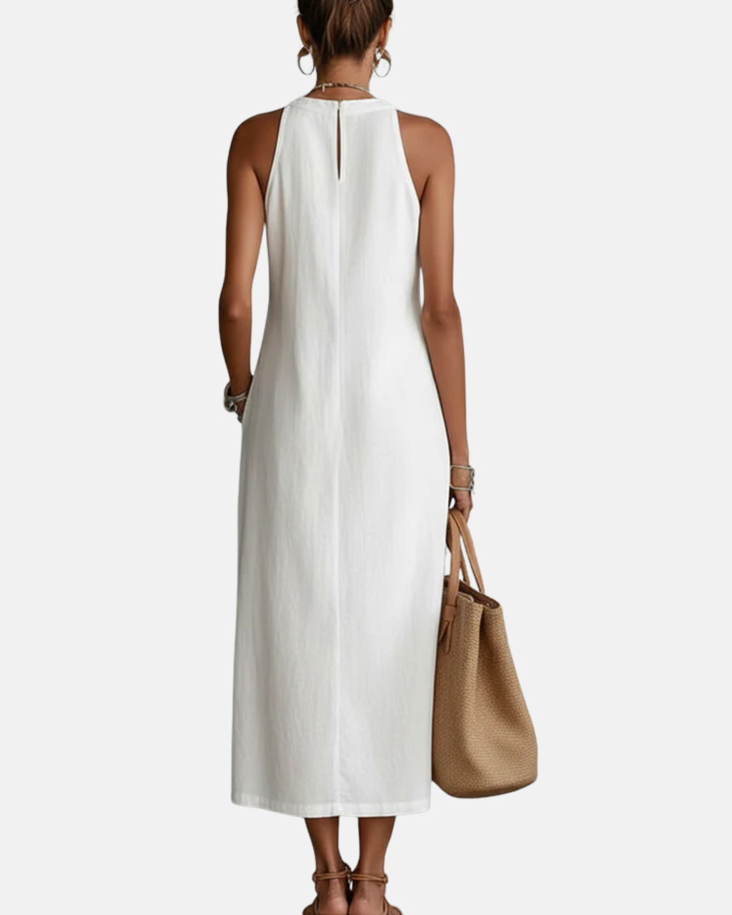 Jimena | Vestido midi de lino con cuello mao