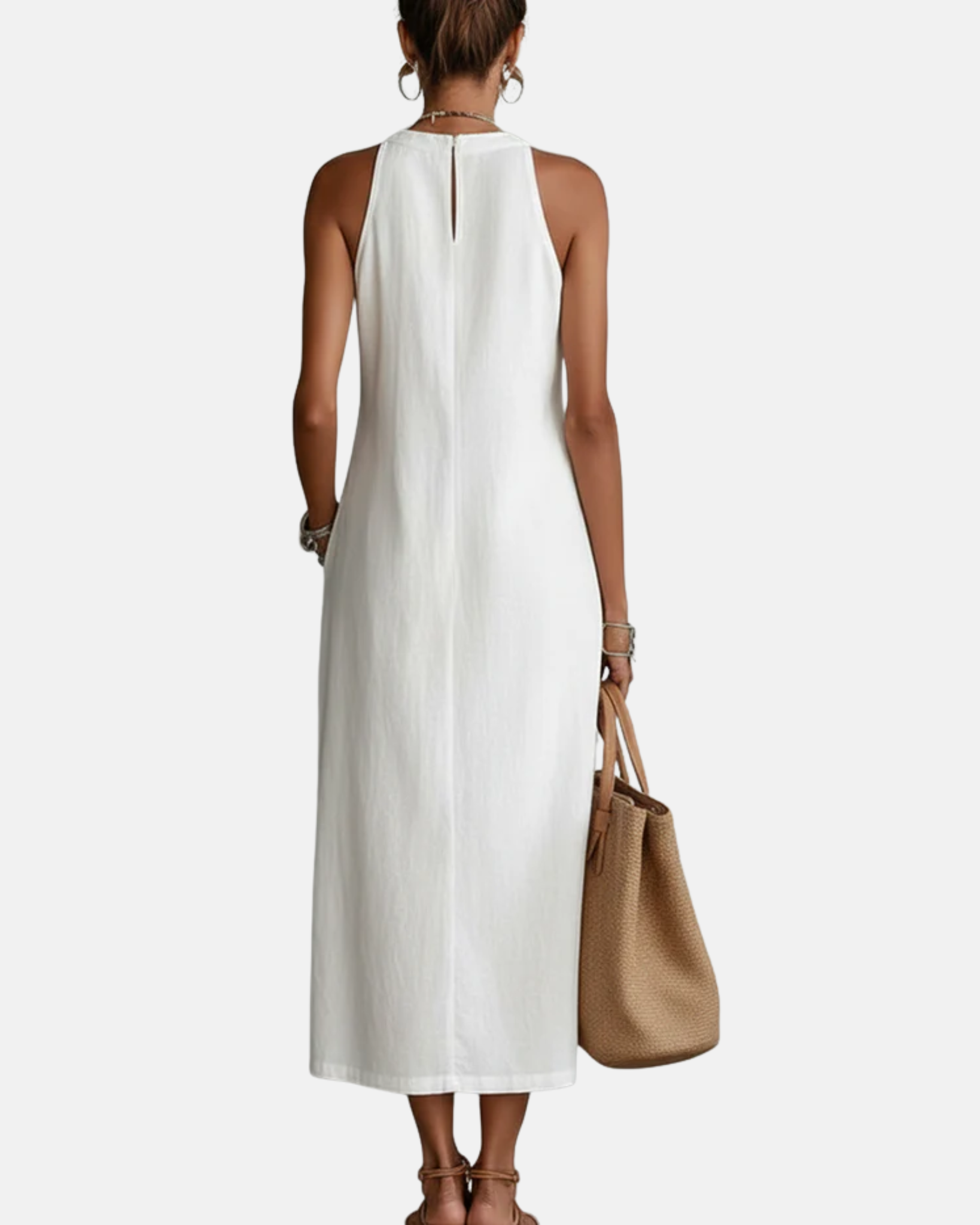 Jimena | Vestido midi de lino con cuello mao