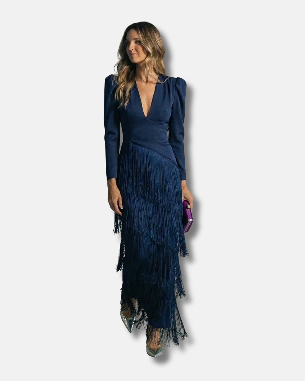 Clara  | Elegante vestido midi con mangas de flecos