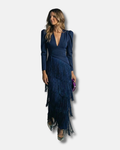 Clara  | Elegante vestido midi con mangas de flecos