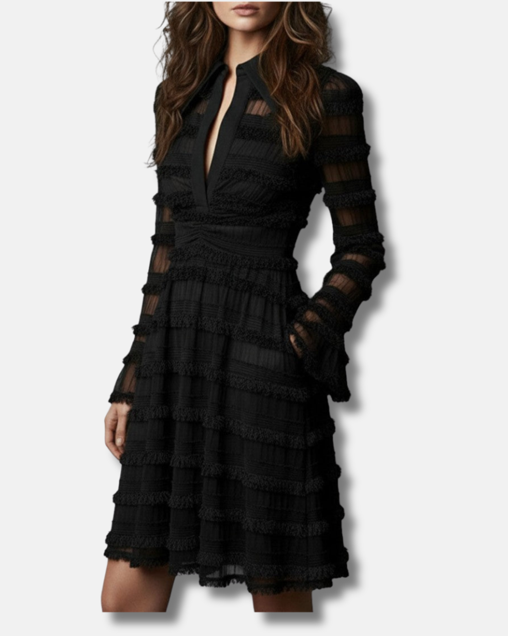 Parisa | Vestido midi con flecos transparentes
