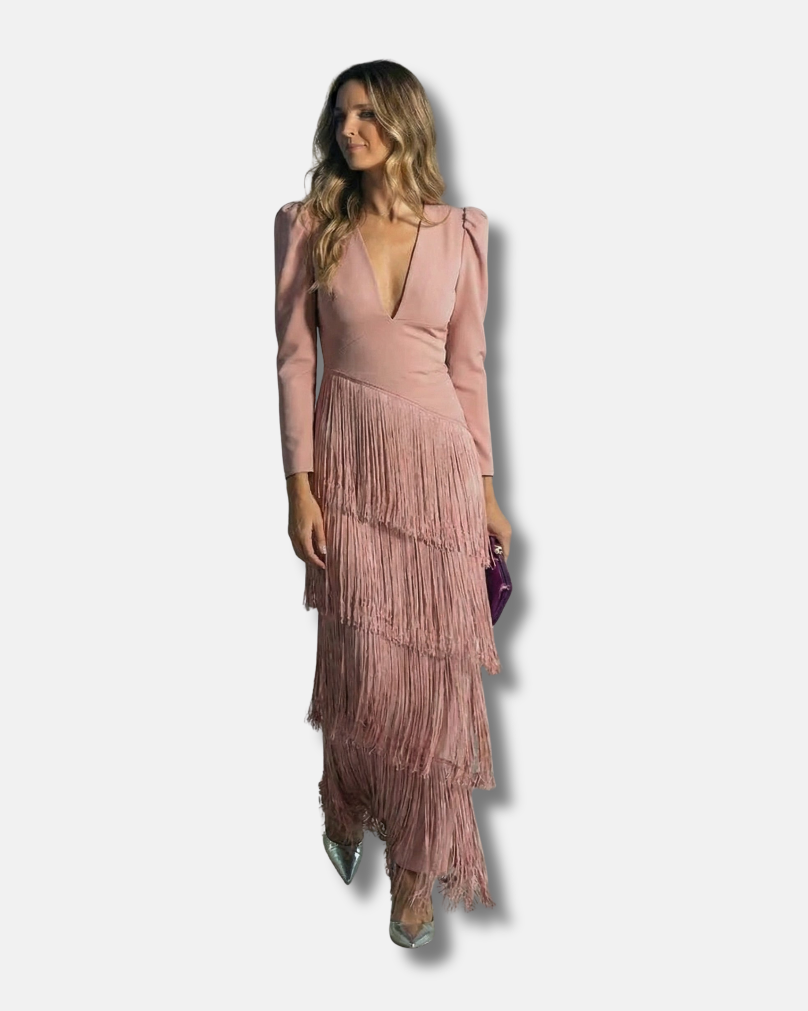 Clara  | Elegante vestido midi con mangas de flecos