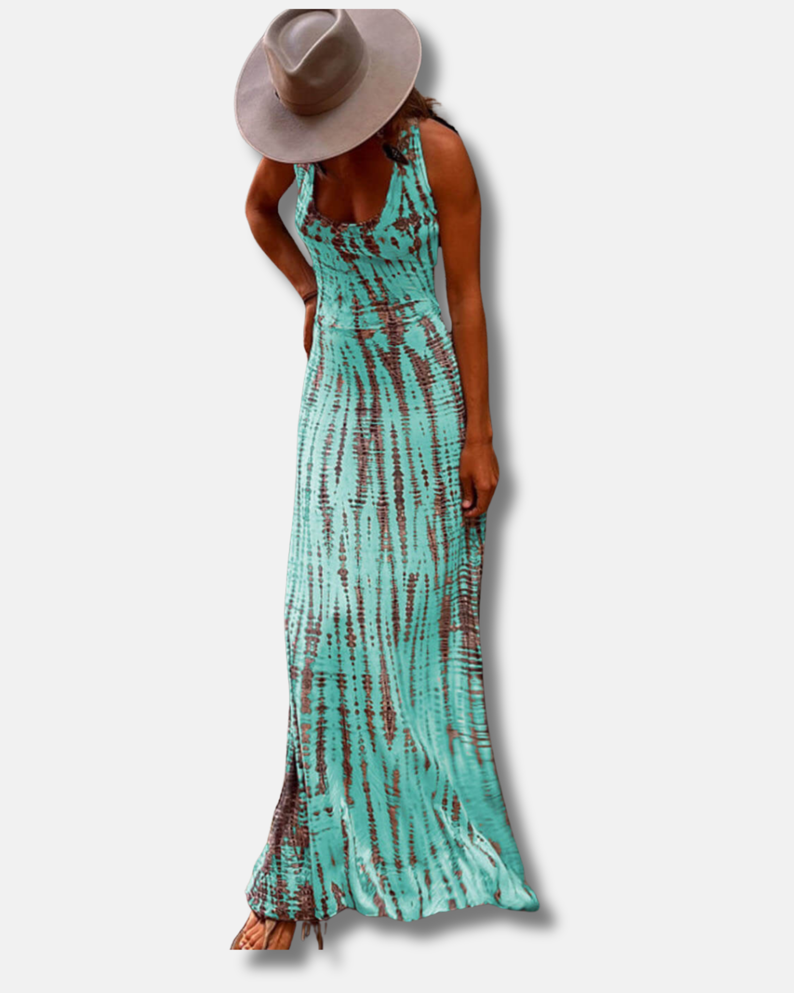Vestido largo elástico con cordones y espalda estampada