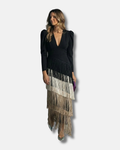 Clara  | Elegante vestido midi con mangas de flecos