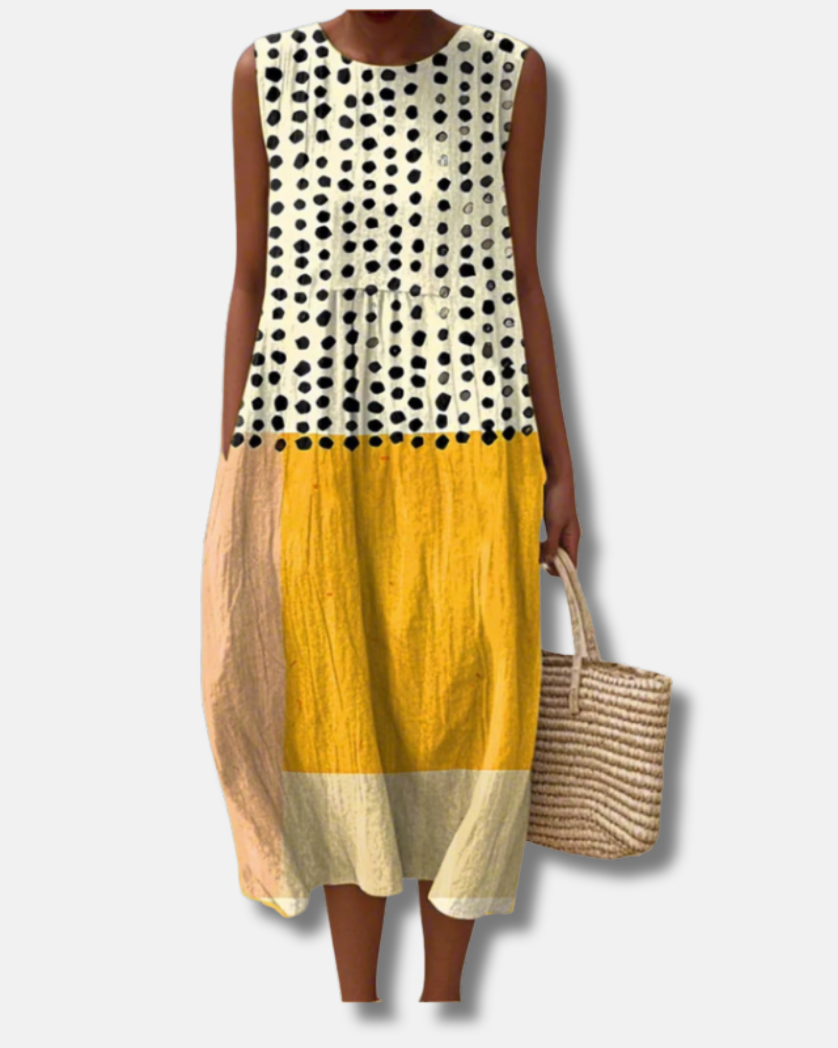 Leah | Vestido midi con lunares y bloques de color