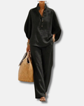 Maribel | Conjunto de lino con mangas murciélago y pantalón ancho