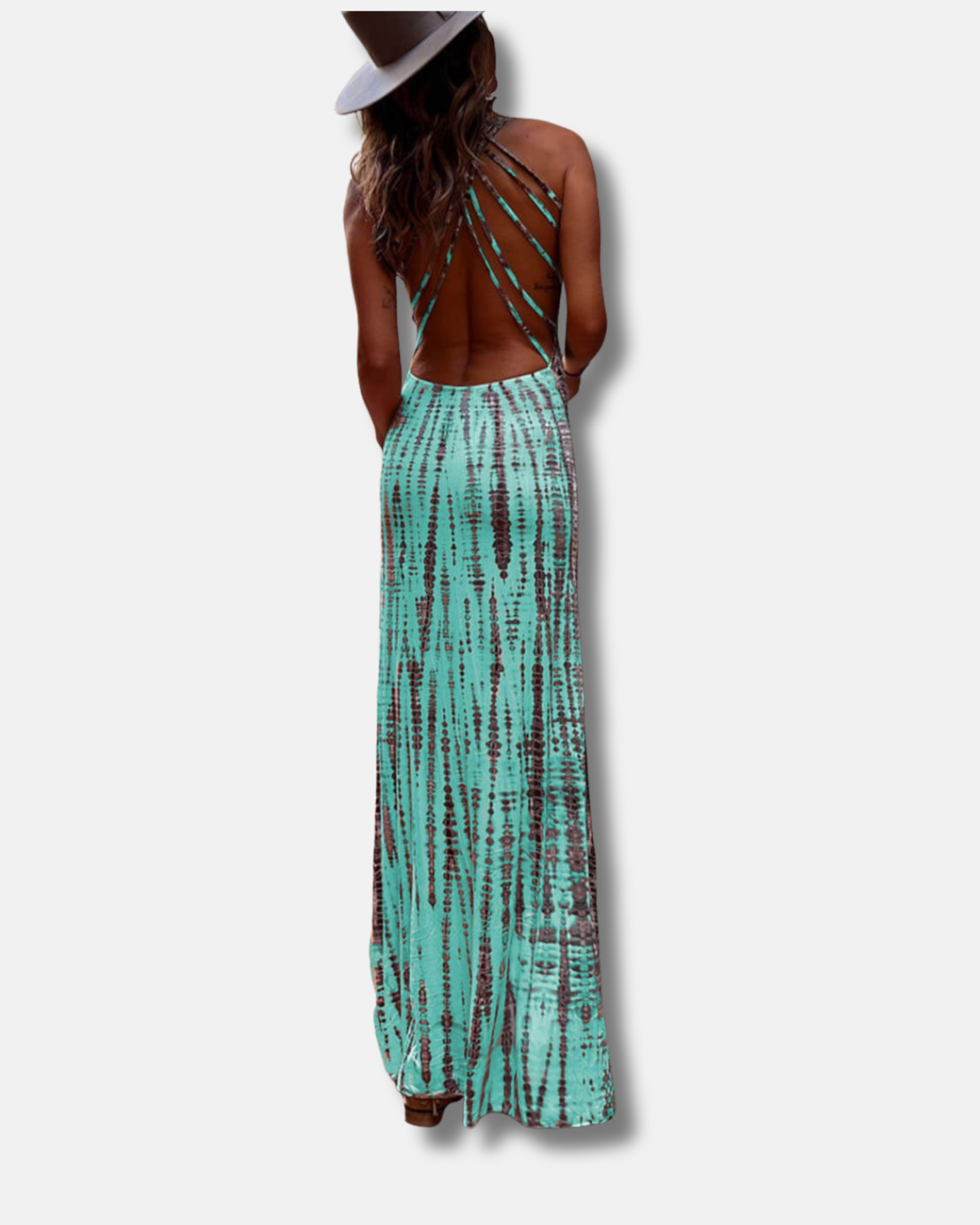 Vestido largo elástico con cordones y espalda estampada