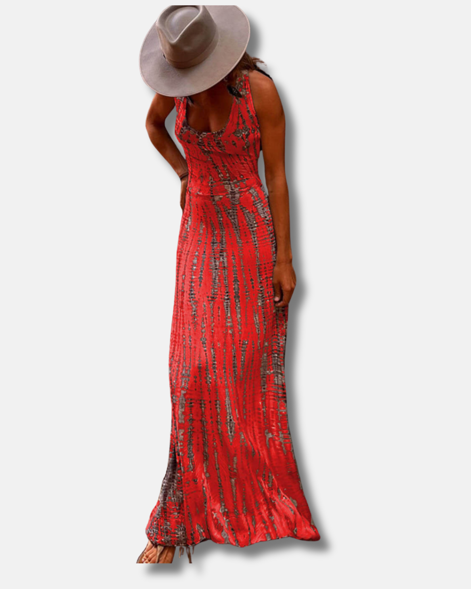 Vestido largo elástico con cordones y espalda estampada