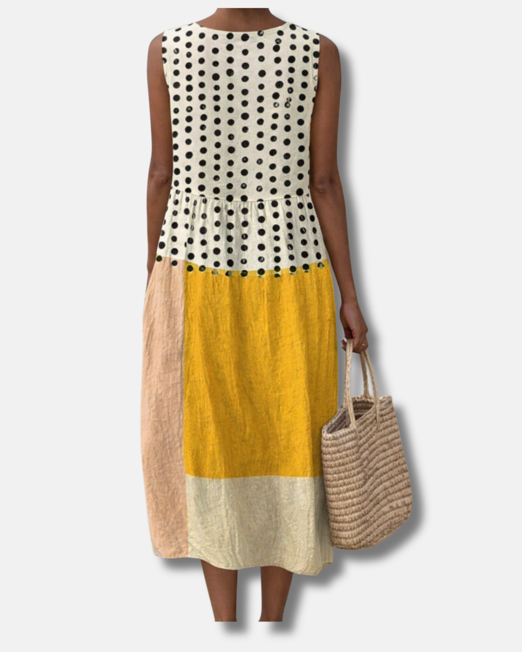 Leah | Vestido midi con lunares y bloques de color