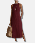 Jimena | Vestido midi de lino con cuello mao