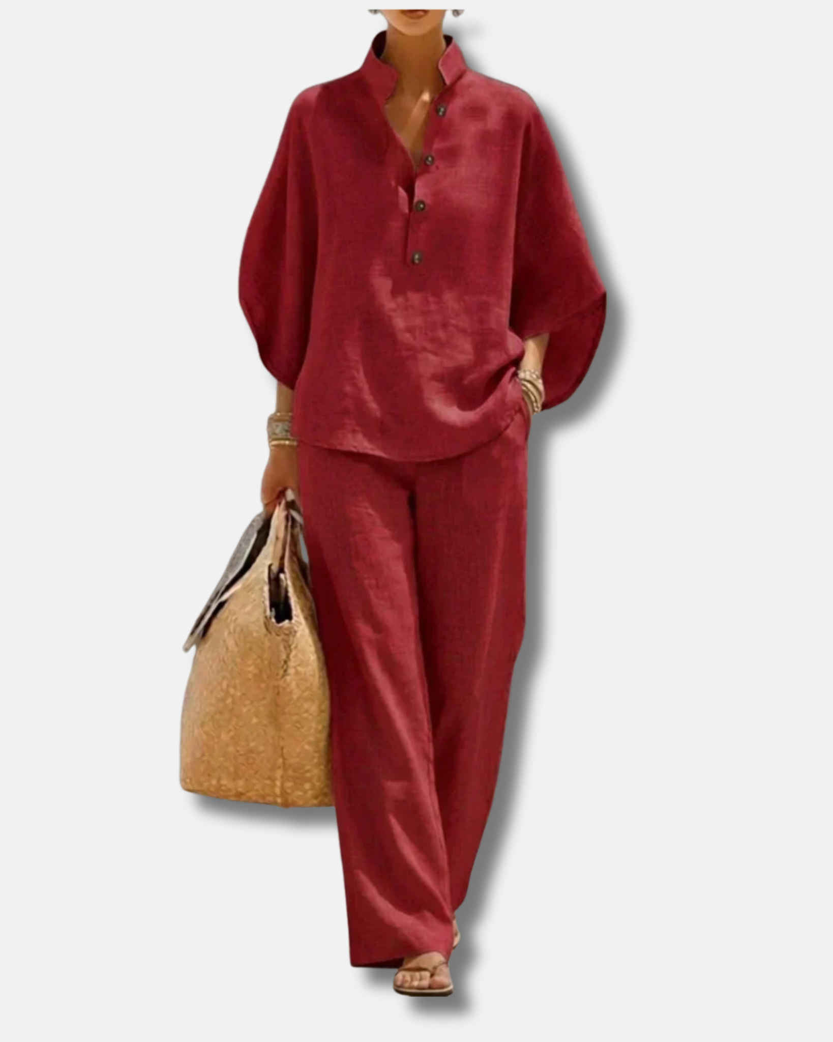 Maribel  | Conjunto de lino con mangas murciélago y pantalón ancho