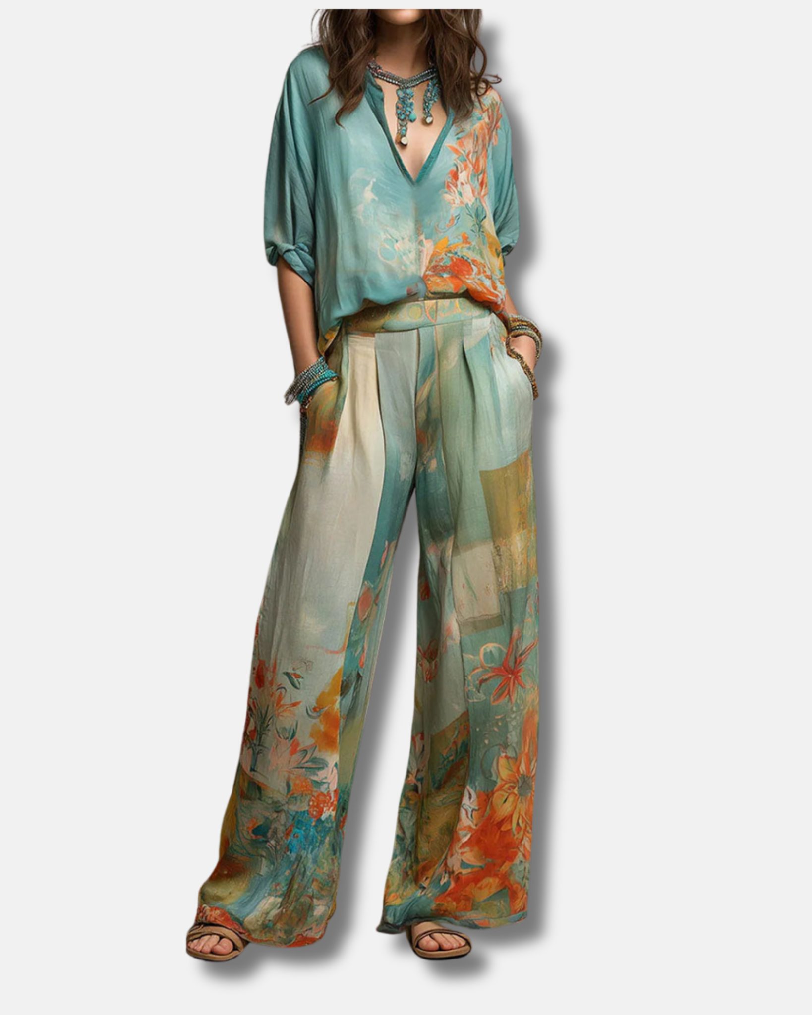 Chiara | Elegante conjunto con estampado floral y pantalones anchos