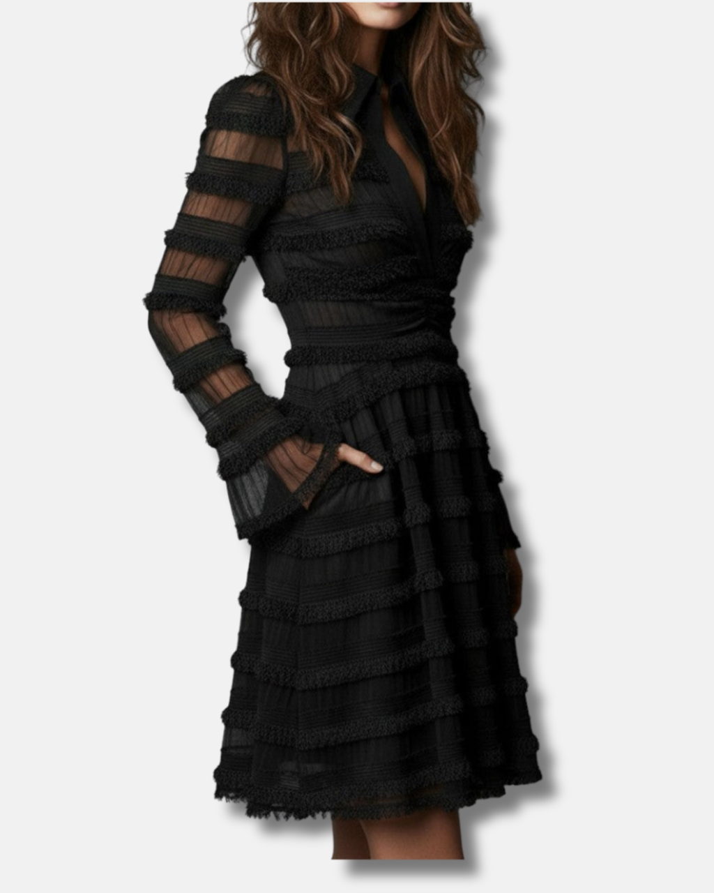Parisa | Vestido midi con flecos transparentes