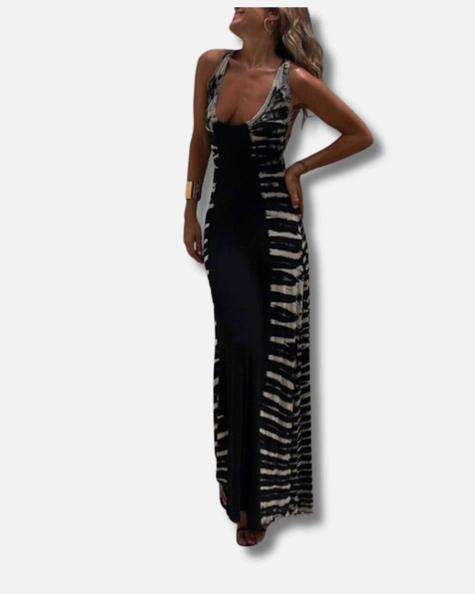 Vestido largo con espalda elástica y estampado