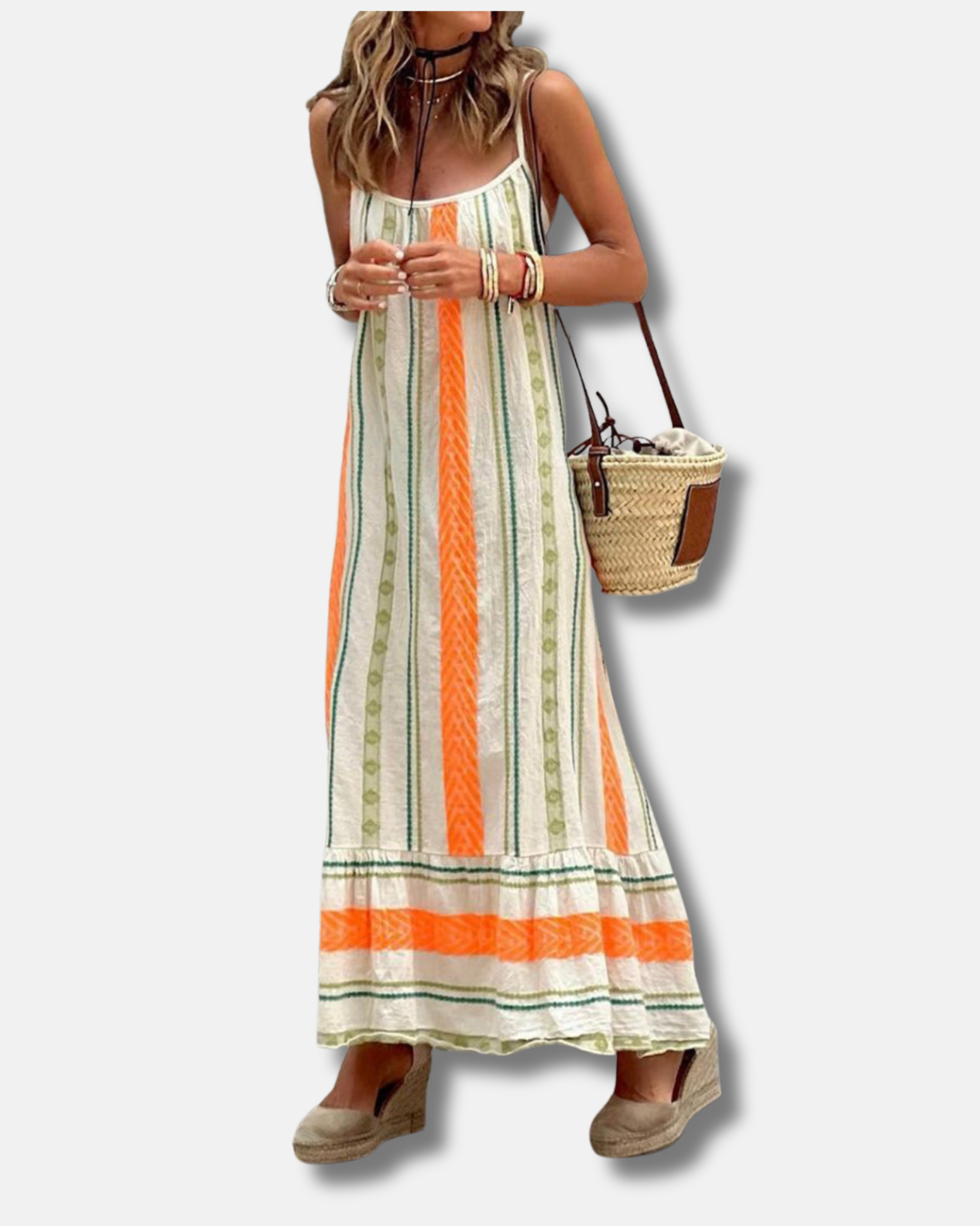 Vestido holgado informal con tirantes y estampado