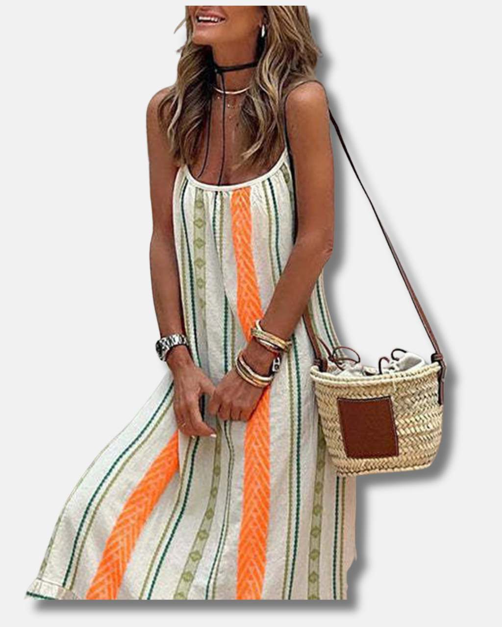 Vestido holgado informal con tirantes y estampado