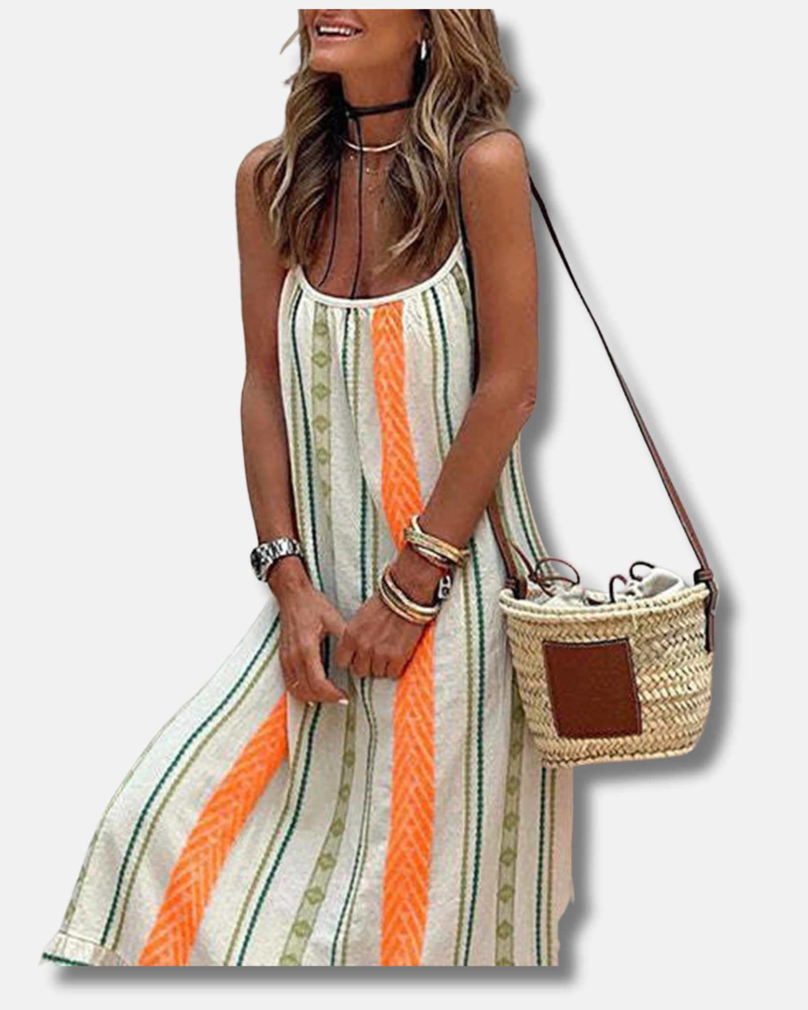 Vestido holgado informal con tirantes y estampado