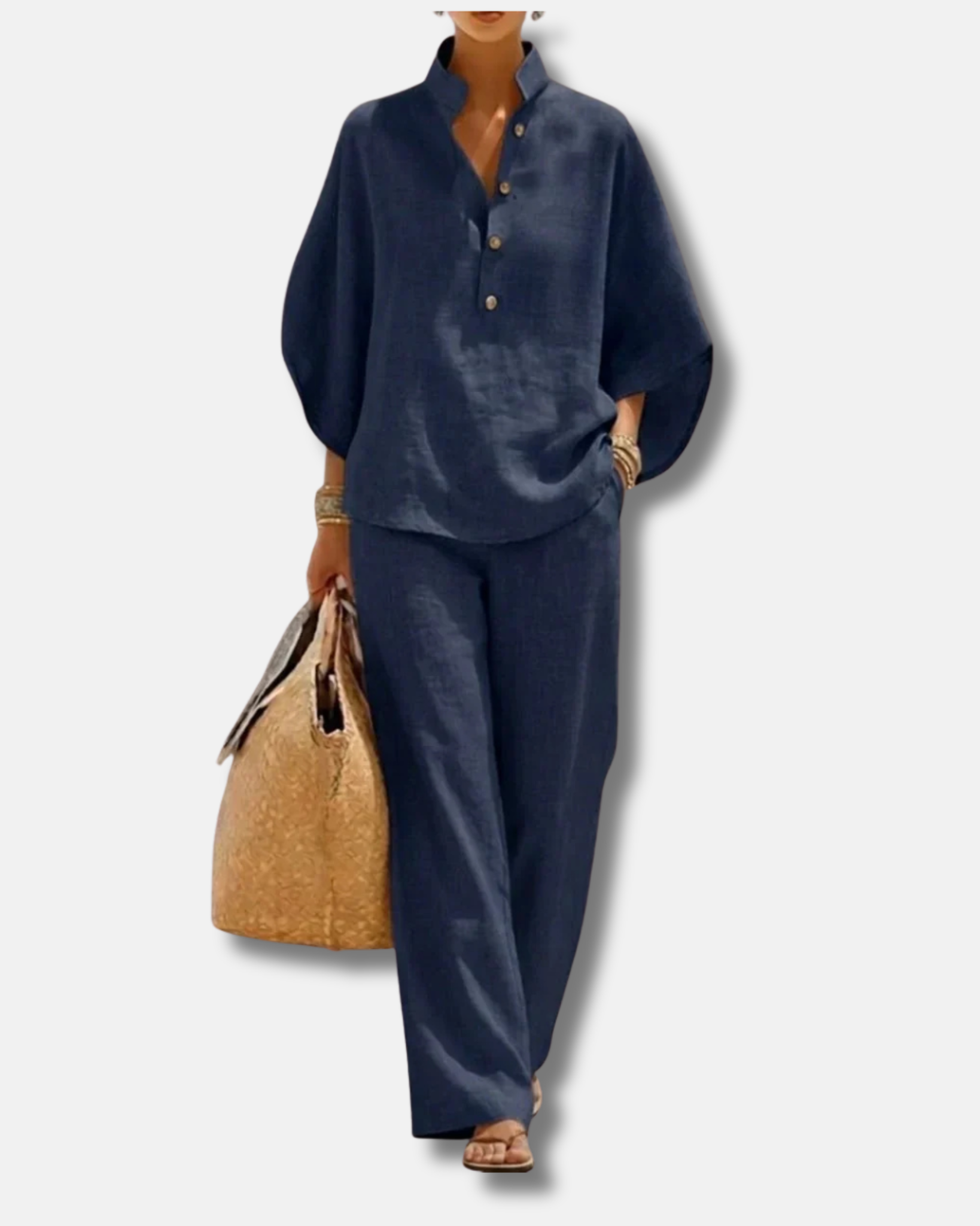 Maribel  | Conjunto de lino con mangas murciélago y pantalón ancho
